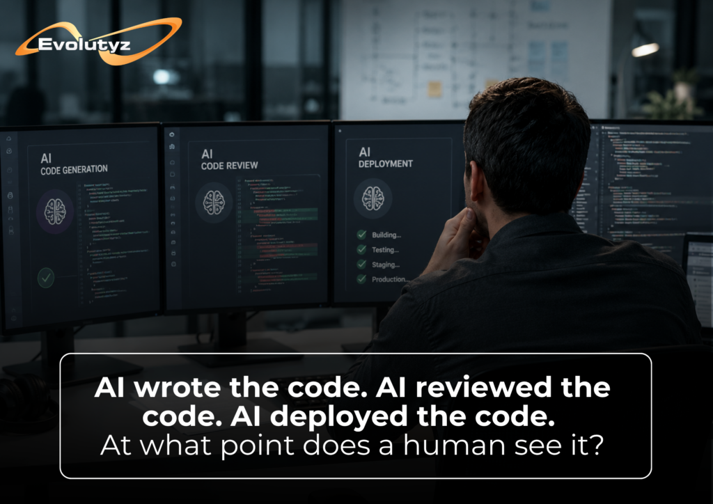 AI-driven coding, code review, and deployment displayed on a developer's workstation.